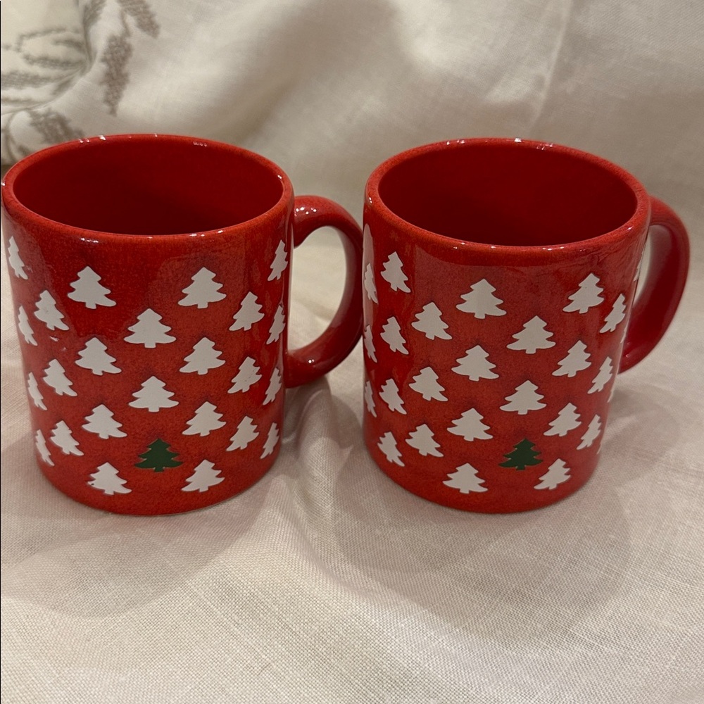 Waechtersbach Red Christmas Tree Mugs, set of two.